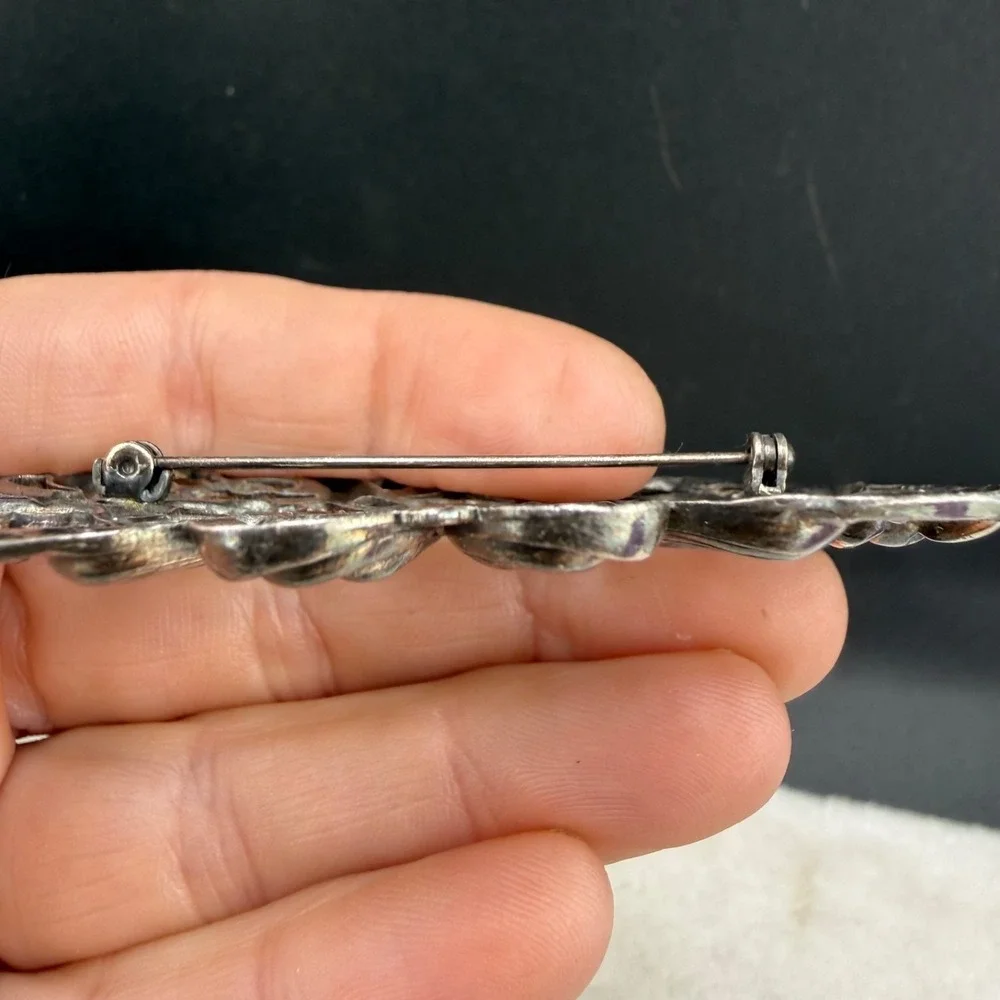 Vintage Filigree Brooch Floral Silver Tone